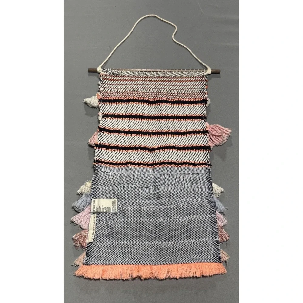 Anthropologie Woven Wall Hanging Tapestry Boho Fringe Textile Art 20x10.4
